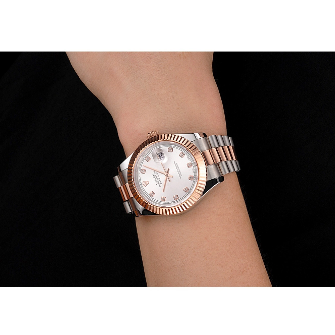 Aaa replica watch Stainless Two Tone Bezel White Case Rose Swiss Dial Steel Rolex Gold Bracelet Datejust 0625
